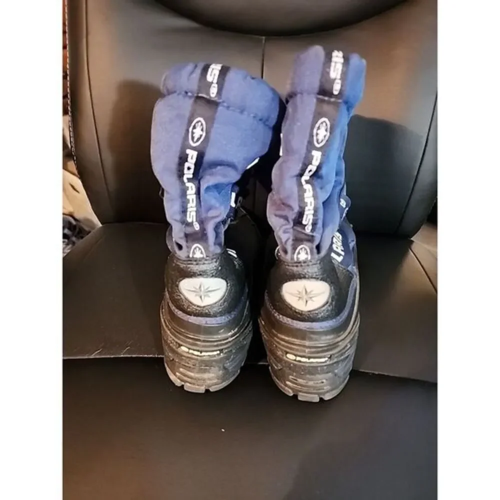 POLARIS NAVY BLUE RAIN SNOW DUCK STYLE LINED BOOTS THERMOLITE FLEECE LINED KID 5